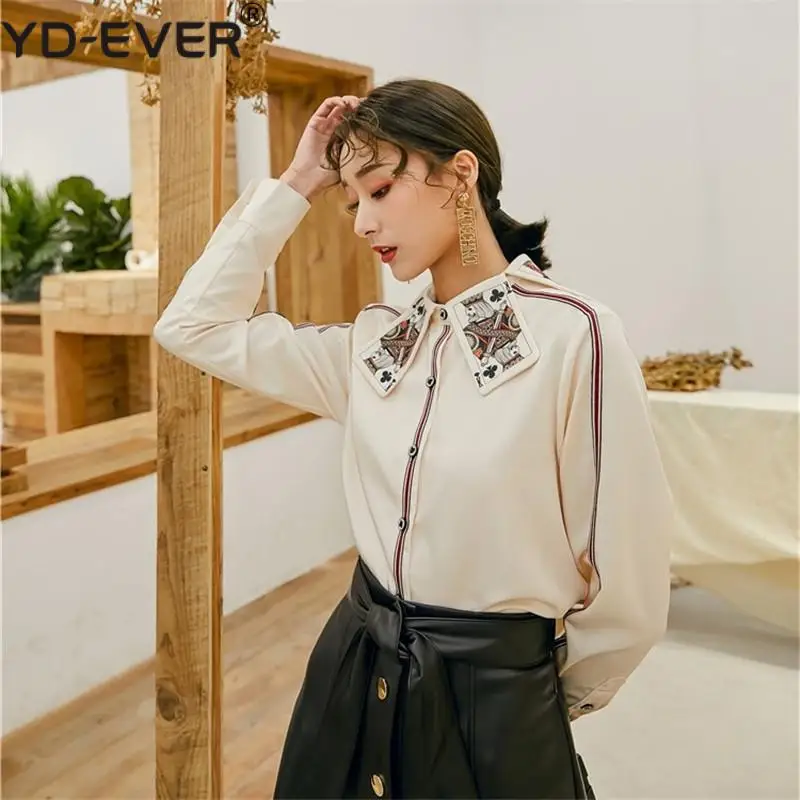 Женские рубашки с принтом покера дизайнерские Подиумные топы на пуговицах