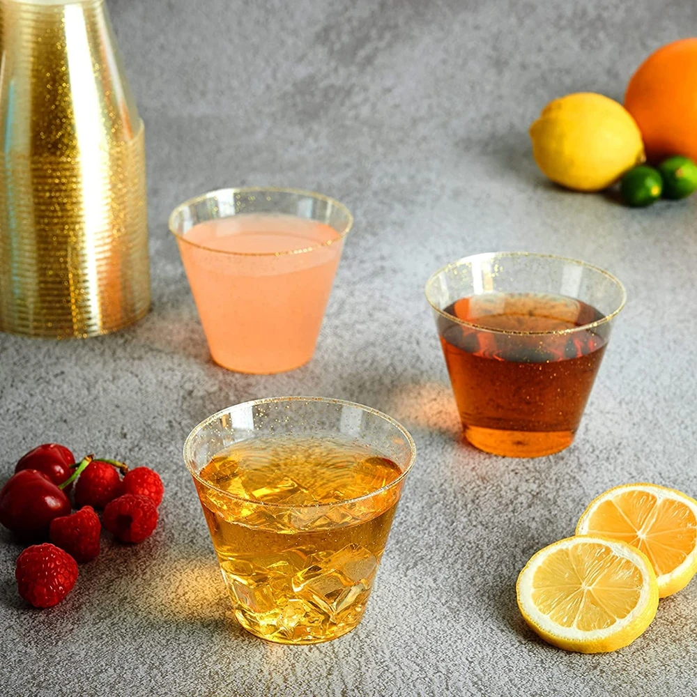 

20pcs Disposable Water Cup Golden Powder Wine Cup Tableware Iced Cold Drink Coffee Tea Smoothies Soda Water Party Plastic Cup