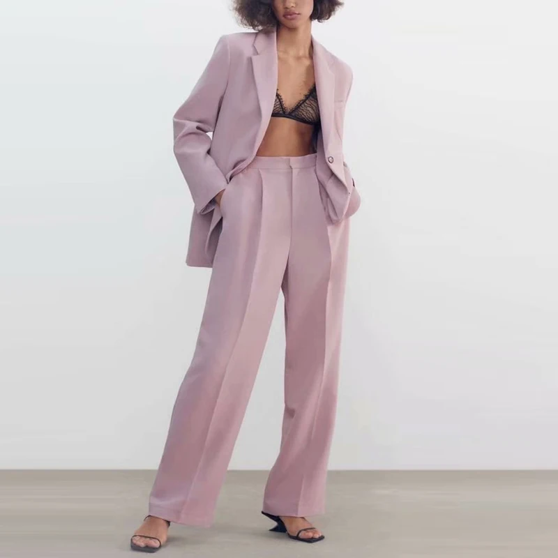 

Костюм KUMSVAG Женский свободного покроя, повседневный комплект из 2 предметов, сплошные блейзеры пальто и брюки, элегантная уличная одежда, на ...