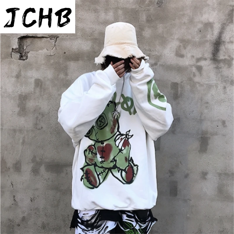 

2021 Autumn Punk Hoodies Women Cool Print Sweatshirt Korean Harajuku Sweatshirt Black Winter Japan Doodling Hoodie Streetwear