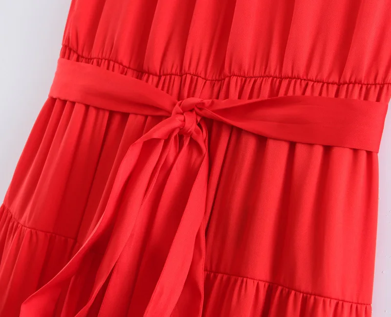 Женское плиссированное платье макси Красное Длинное однотонное с открытой