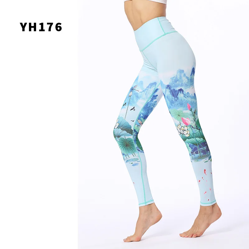 Women's fitness yoga pants slim high waist exercise leggings gym stretch romantic print pantyhose running belly control speed dr