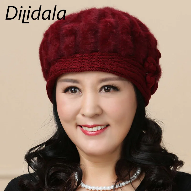 Dilidala зимняя женская шапка берет для женщин на каждый день мех кролика зимние