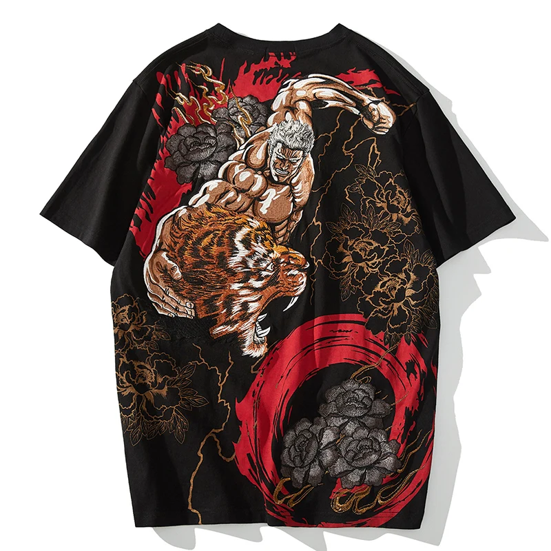 

2022 new embroidery Rao tiger Japanese heavy fashion brand men's T-shirt personality trend summer Chinese style men's clothing