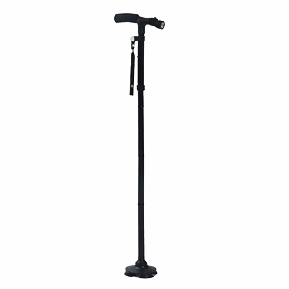 

LED Light Folding Old Man Safety Walking Stick 4 Head Pivoting Trusty Base For T-Handlebar Trekking Hiking Poles Cane for elders