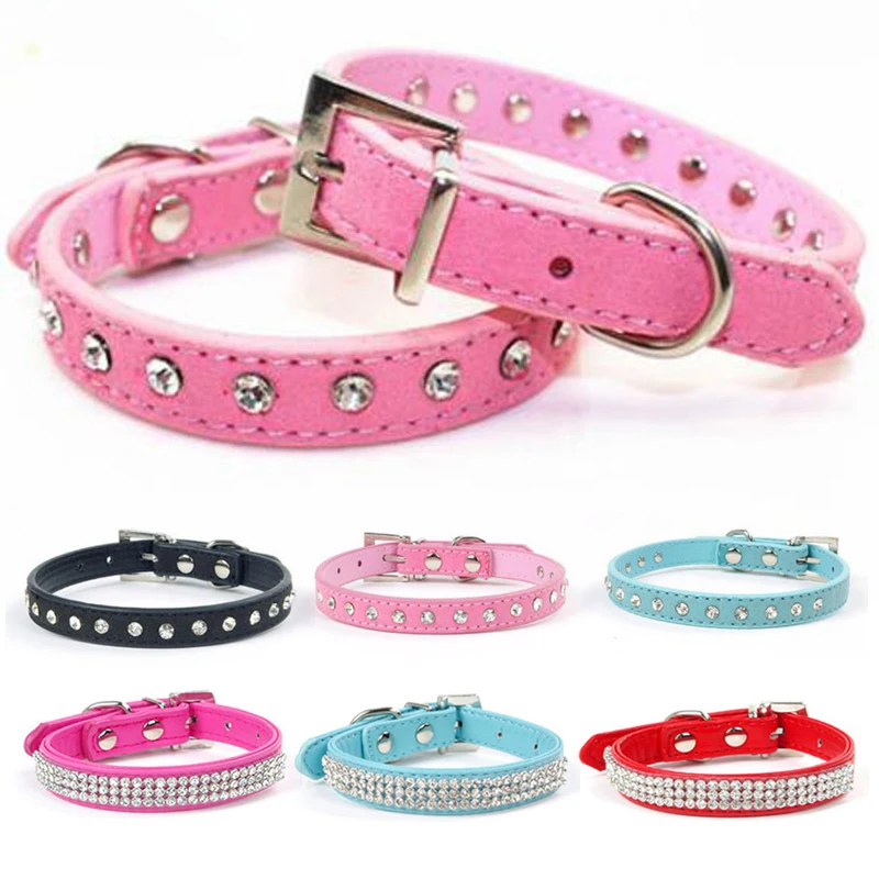 Блестящие стразы ошейники для щенков Регулируемый ошейник из искусственной кожи