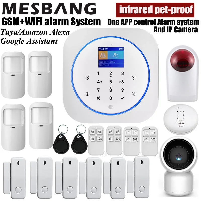 

WIFI GSM Home Burglar Security Alarm System Wireless Anti-Pet Motion Detector Tuya Alexa APP IP Camera Russian France Spainsh