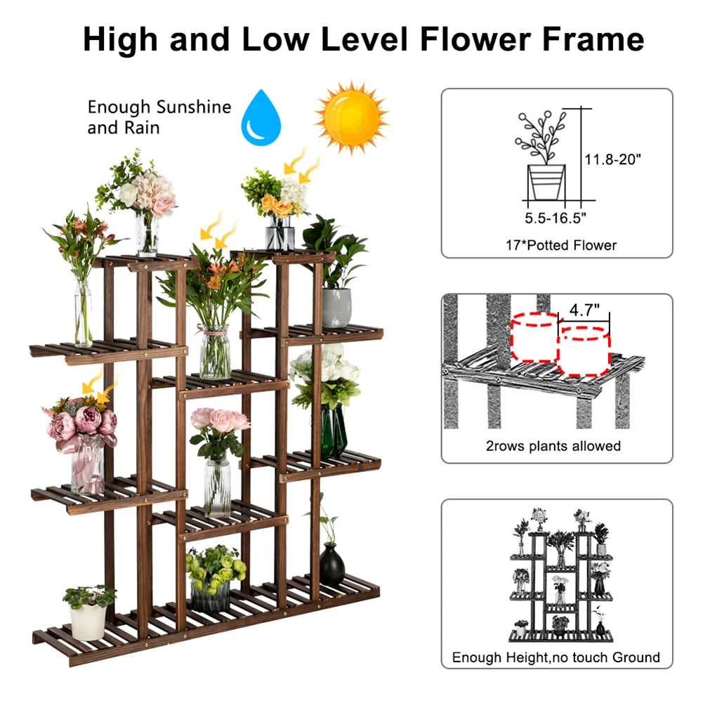 

Green Planter Rack Storage Organizer Display Shelves Living Room Balcony Space Saving Wood Floor-standing Decoration