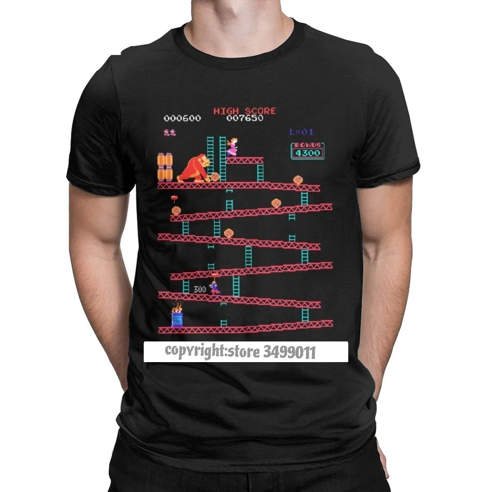 

100% Cotton Game Tops T Shirts Men Arcade Game Collage Vintage Tshirts Crew Neck Camisas Retro T Shirt Funny Tops