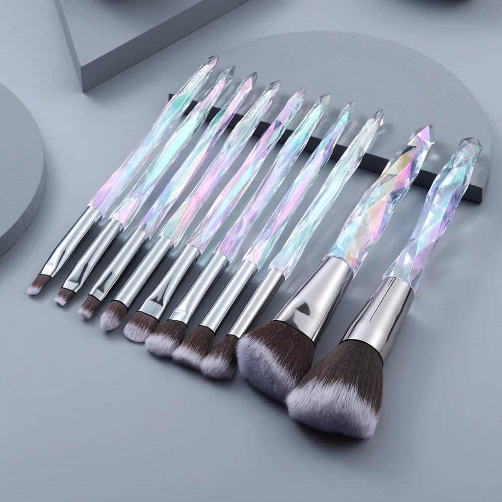 

10pcs Crystal Makeup Brushes Set Cosmetic Powder Foundation Eye shadow Eyebrow Lip Make Up Brush Kit Brochas Maquillaje Beauty