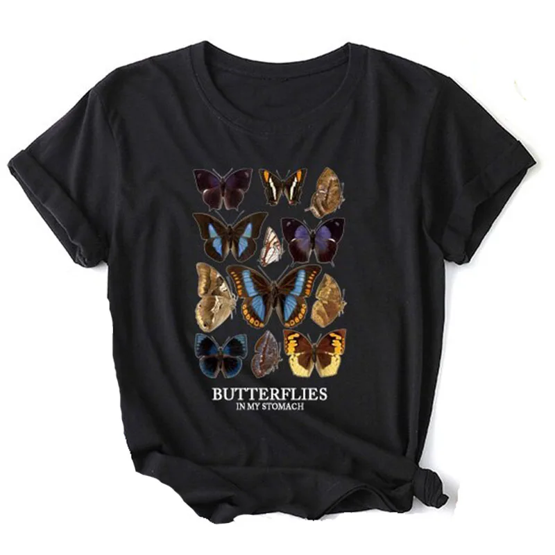 

Women Butterfly Butterflies in My Stomach 90s Black T-shirt Girl Harajuku 90S Black Clothes Female Graphic Top Tee,Drop Ship