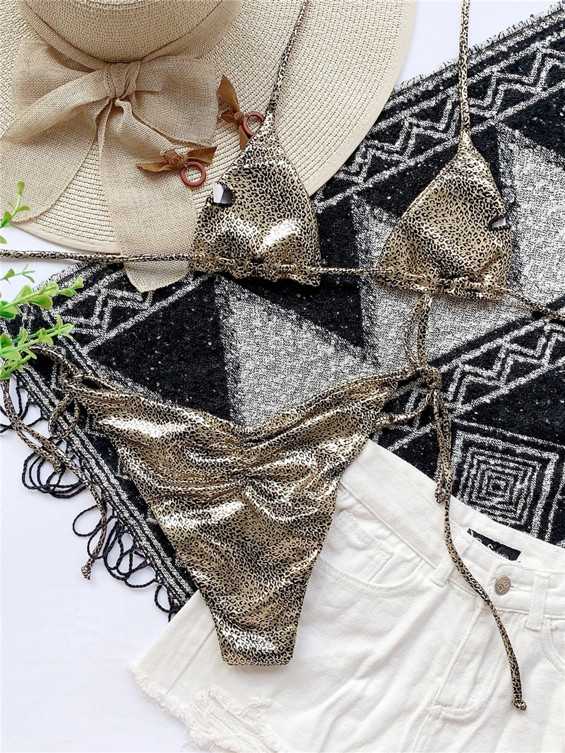 

Sexy Triangle Bikini Sets Push Up Swimsuits Solid Color Swimwear 2020 mujer Bandage Bikinis Swimming suit For Women Bathing Suit
