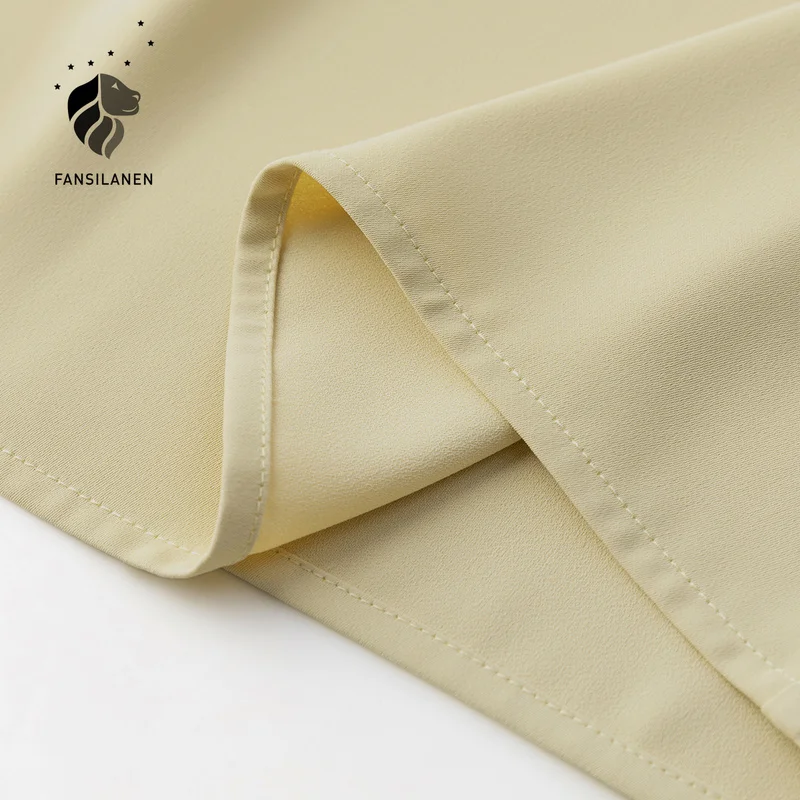 

FANSILANEN Elegant office lady chiffon blouse shirt Women spring summer long sleeve sexy blue shirt Female yellow vintage blouse