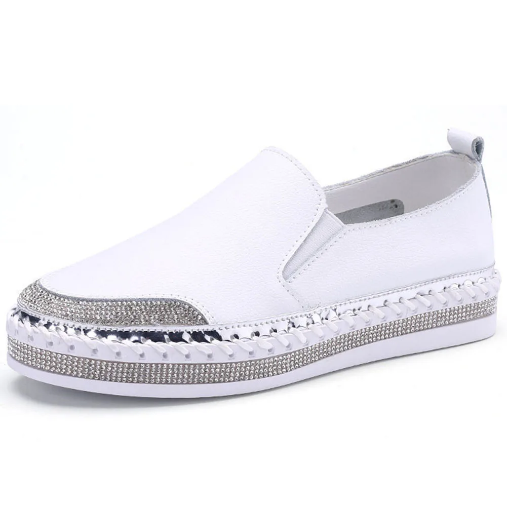 

SARAIRIS Daily Casual Low Heels Flats Hot Sale Crystal Decorating Loafers Women Brand Patchwork Split Leather Shoes Woman