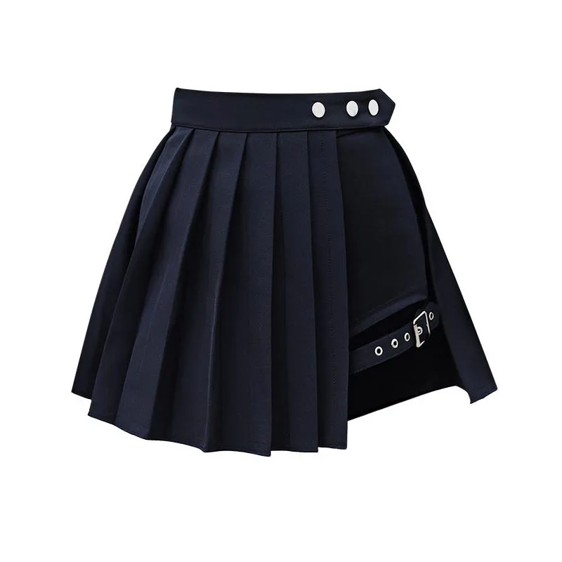 

PERHAPS U Black Punk Pleated Ruched Mini Short Empire Skirt Rock And Roll S0164