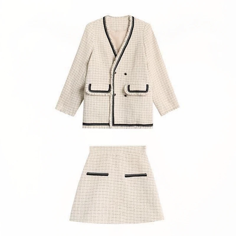 

Early spring professional wear jacket cardigan plaid skirt two-piece suit women