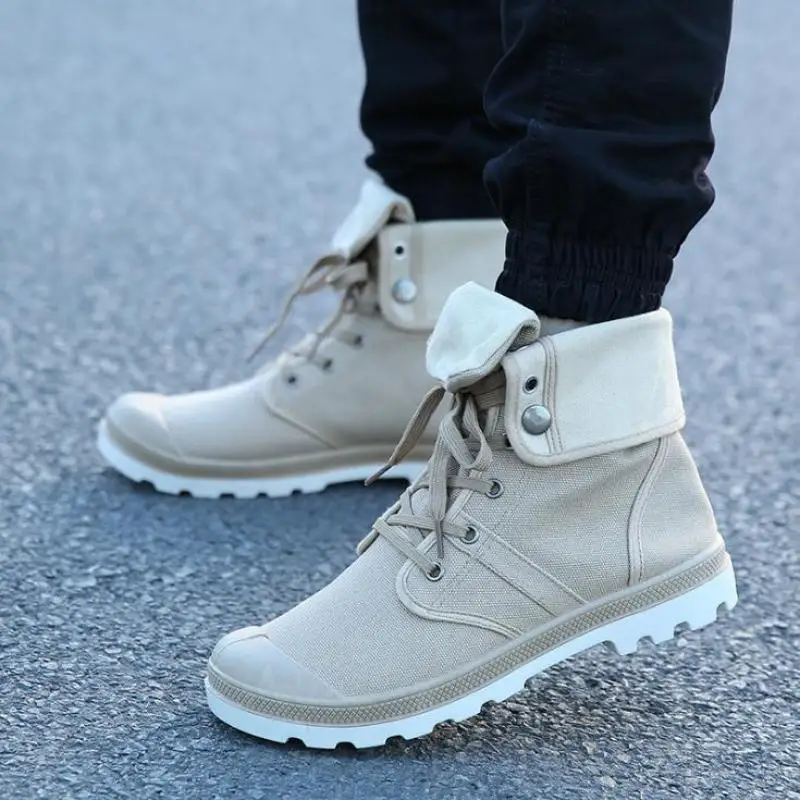 

Men Casual Shoes High Top Canvas Shoes Luxury Outdoors Lace Up Male Shoes With Plus Size 39-46 black blue gray Khaki