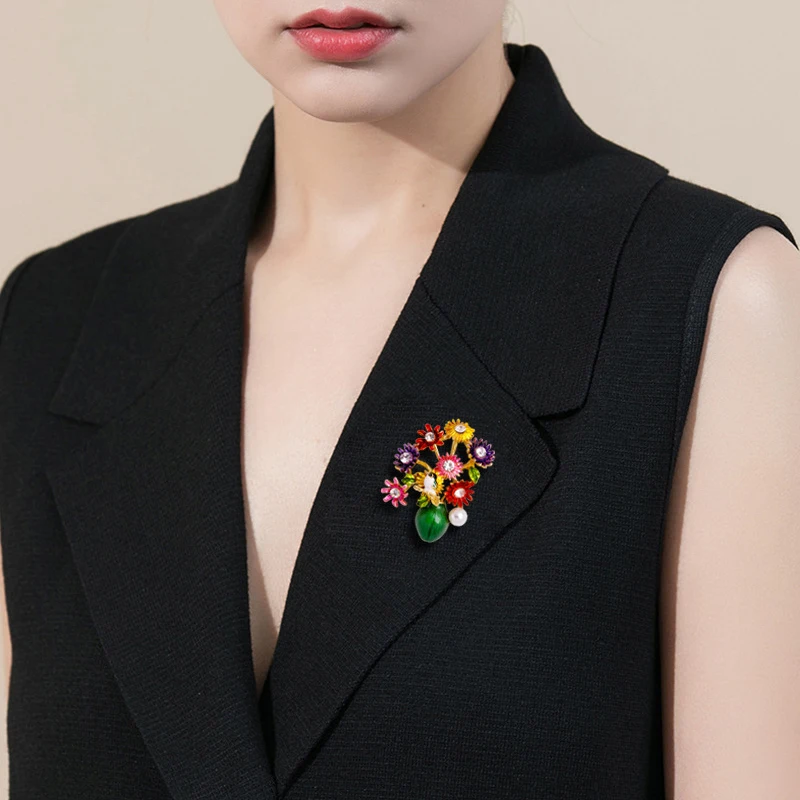 Подсолнух ваза дизайн Винтажная брошь с булавкой элегантный костюм кардиган