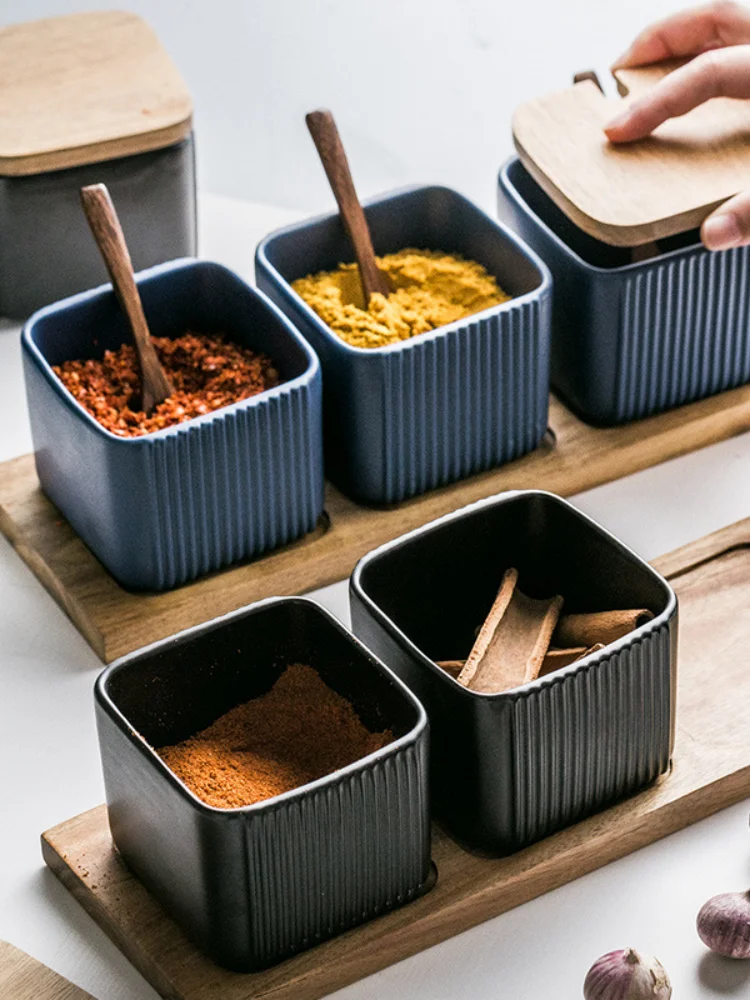 

Керамический Стандартный горшок в скандинавском стиле, банка для специй, набор из 3 предметов, коробка для приправ