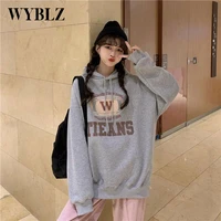 wyblz letter print womens sweatshirts winter plus velvet warm pullover korean sweet long sleeve casual loose student hoodies