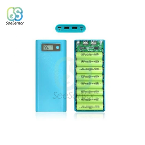 Blue Двойной USB 8X18650 Блок питания батареи ЖК-дисплей цифровой дисплей зарядное устройство мобильного телефона DIY корпус без батареи - Цвет: Blue