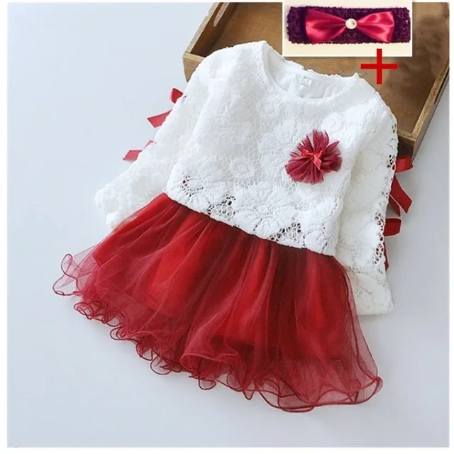 Wine red headwear Платье для маленьких девочек, новое осеннее детское кружевное пальто с длинными рукавами+ платье в сеточку, 2 комплекта детской одежды для малышей 0-3 лет - Цвет: Wine red headwear