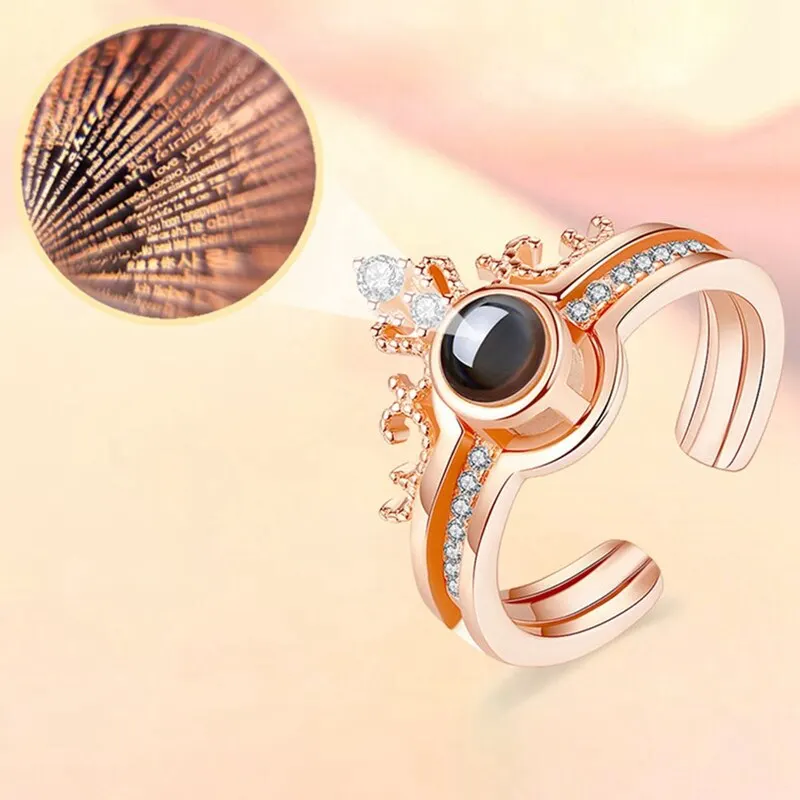 

100 Languages I Love You Projection Ring Romantic Love Memory Wedding Ring Jewelry Valentine's Day Present
