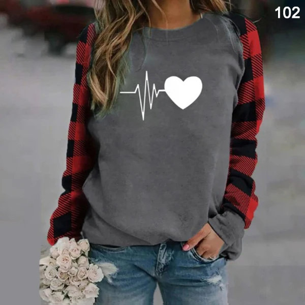 

Plus Size Women Pullover Long Sleeve T-shirt Fashion Female Love Letter Printed Round Neck Casual Sweatshirt A66