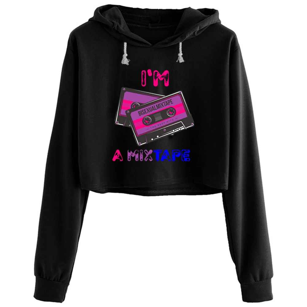 

Bisexual Pride Crop Hoodies Women Emo Aesthetic Kpop Korean Pullover For Girls