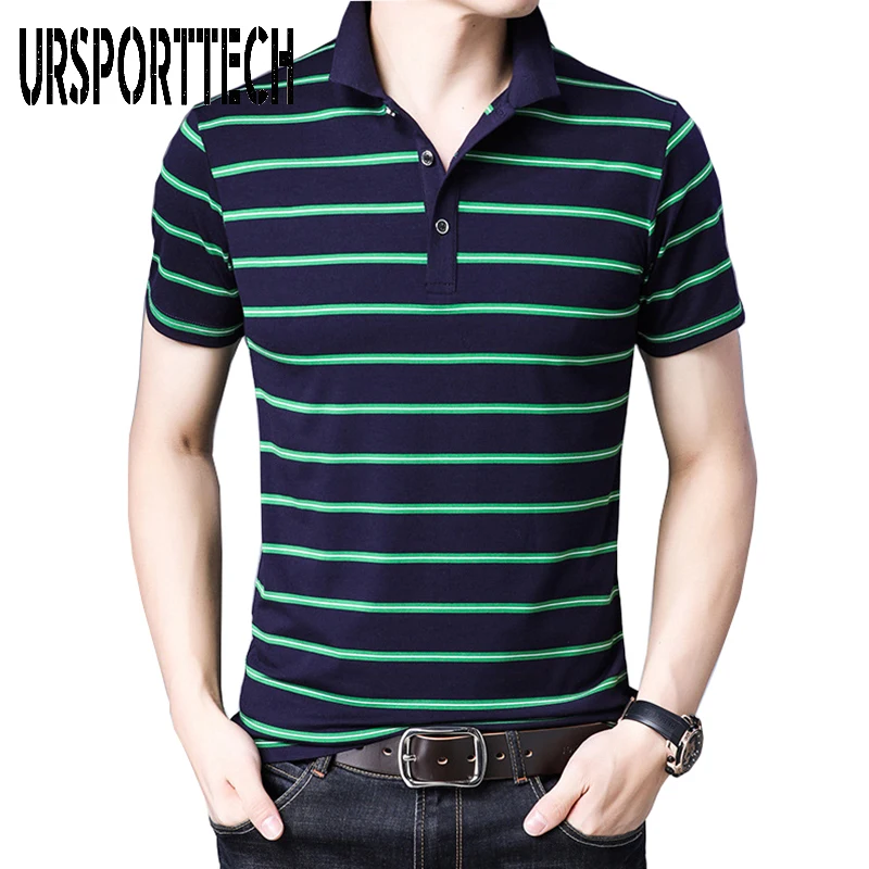 

2020 Fashion Summer Men's Striped Polo Shirt Cotton Short Sleeve Turn-down Collar Slim Fit Polo Shirts for Men Breathable Polos