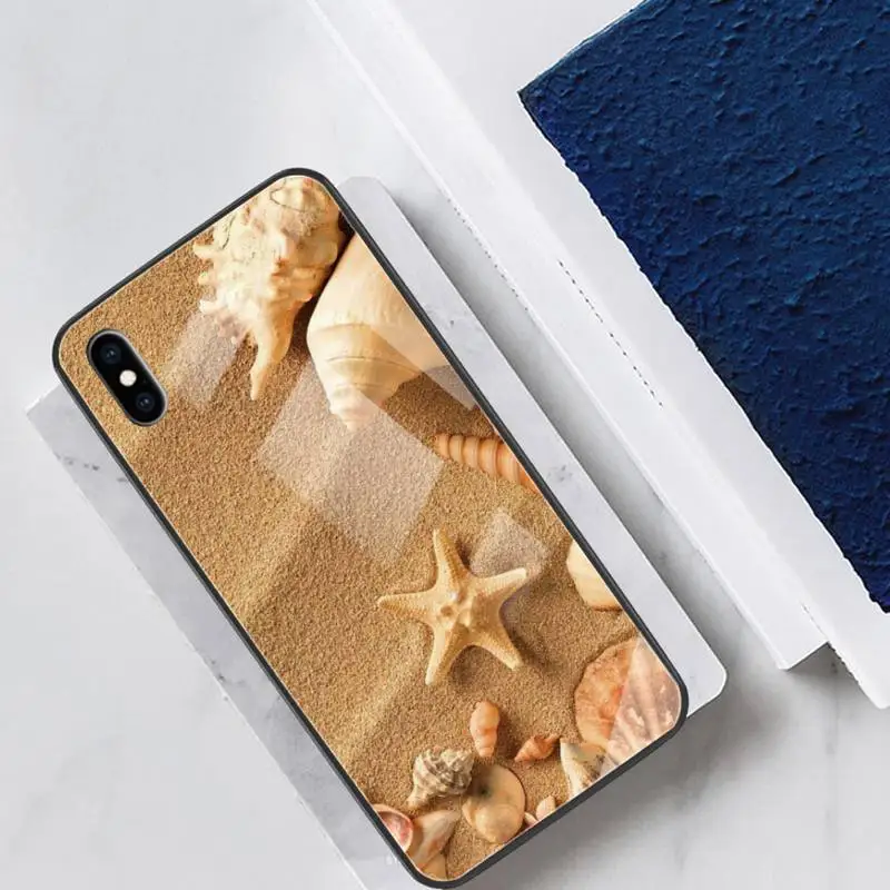 

Beach Starfish Shell Landscape Glass Phone Case Fundas Coque for IPhone 11 Pro Max Cases XR XS 12 7 8 Plus Cover Carcasa