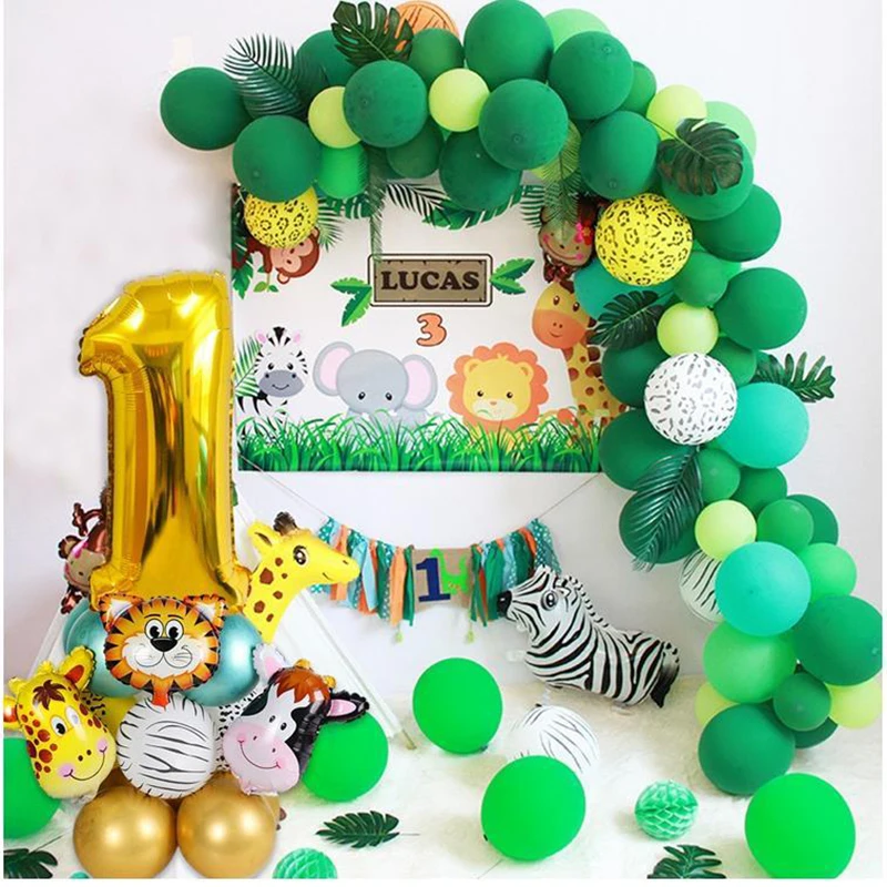 

27pcs Jungle Animal Balloons Set Chrome Metallic Latex Balloon 32inch Gold Number Globos Kids Birthday Party Baby Shower Decor