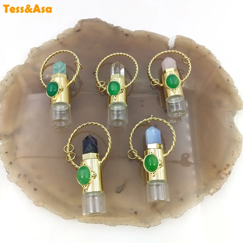 

3pcs Natural Stone Crystal Perfume Bottle Pendant Bullet GemStone Crystal Rollerball Vials Roller Massager Glass Bottle Necklace