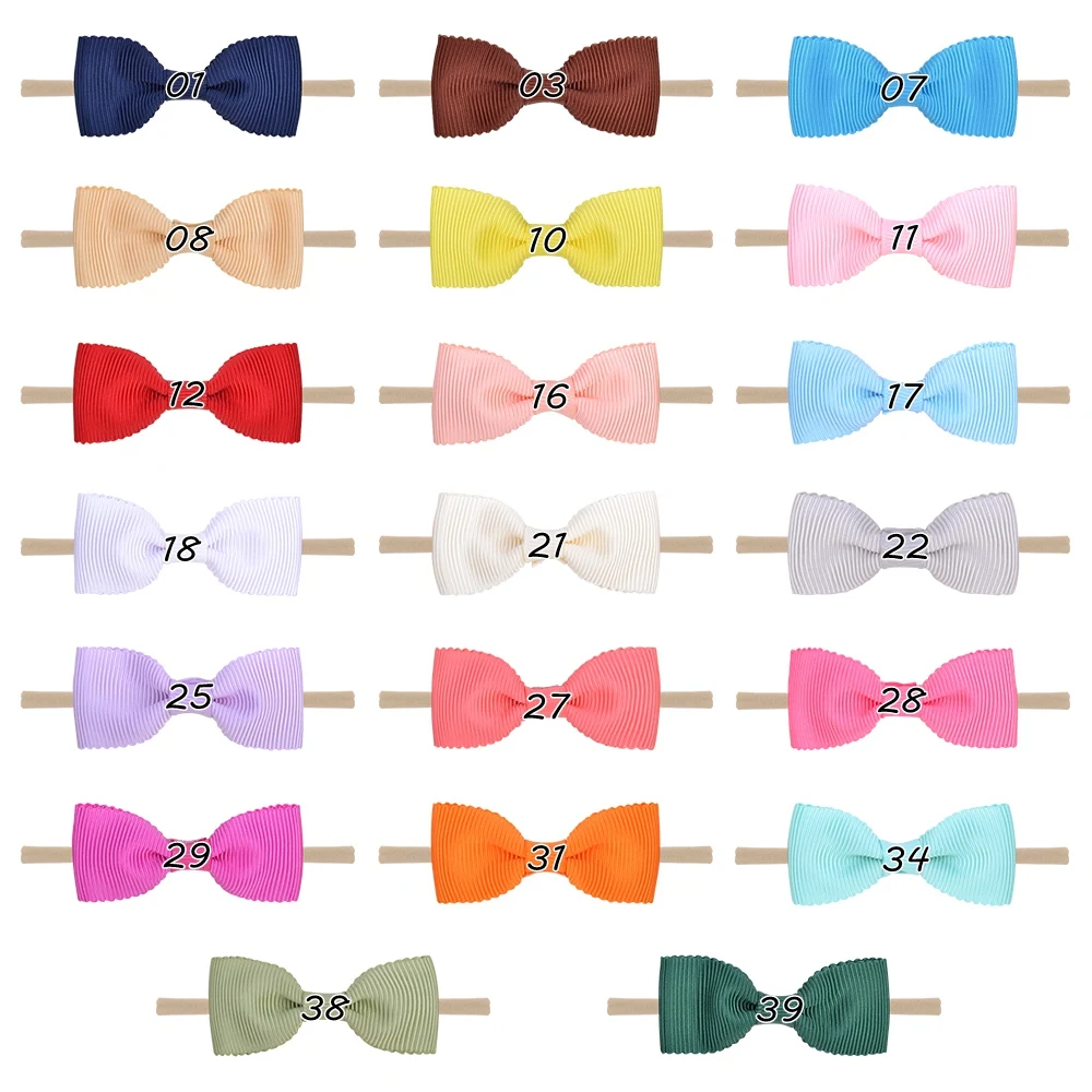

20PCS/Lot Girls Solid Grograin Ribbon Hair Bows Elastic Baby Headbands For Children Samll Bowknot Kids Hair Accessories 344