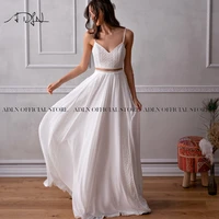 charming two pieces boho wedding dresses spaghetti straps whiteivory chiffon beach bridal gown 2022 robe de mariee