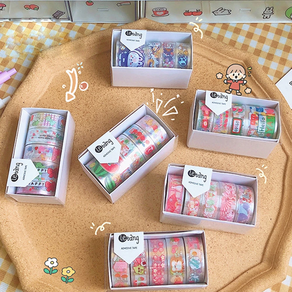 

5 Roll/set Kawaii PET Masking Tape Cute Cartoon Washi Tapes Sticker DIY Scrapbooking Journal Paper Craft Decoration Stationery