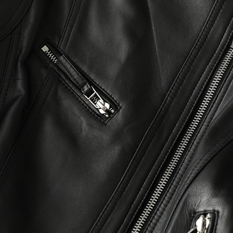 

JCHB 2021 and winter autumn New Haining locomotive sheepskin black leather leather coat women's short slim fit jacket