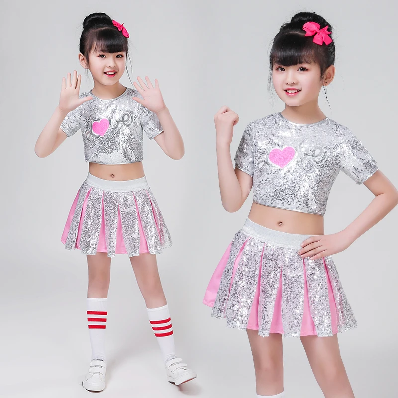 

3pc Children Girl hip Hop Jazz Costume Modern Ballroom Dance Wear Clothing Kids Sequined Sports Clothes For Girls White Jazz