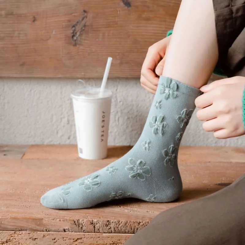 9 Pairs Socks Women Set Autumn Winter Flower Pure Cotton Breathable Soft Girl  Middle Tube High Quality Cute Things   Mori Sweet