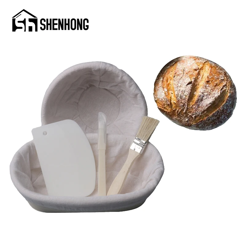 

SHENHONG 5Pcs Fermentation Rattan Basket Bread Baguette Banneton Brotform Proofing Proving Baskets Dough Knife Brush Scraper
