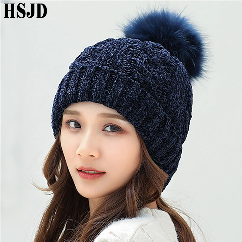 Женская Зимняя Шапка-бини толстая теплая вязаная Лыжная шапка женская с
