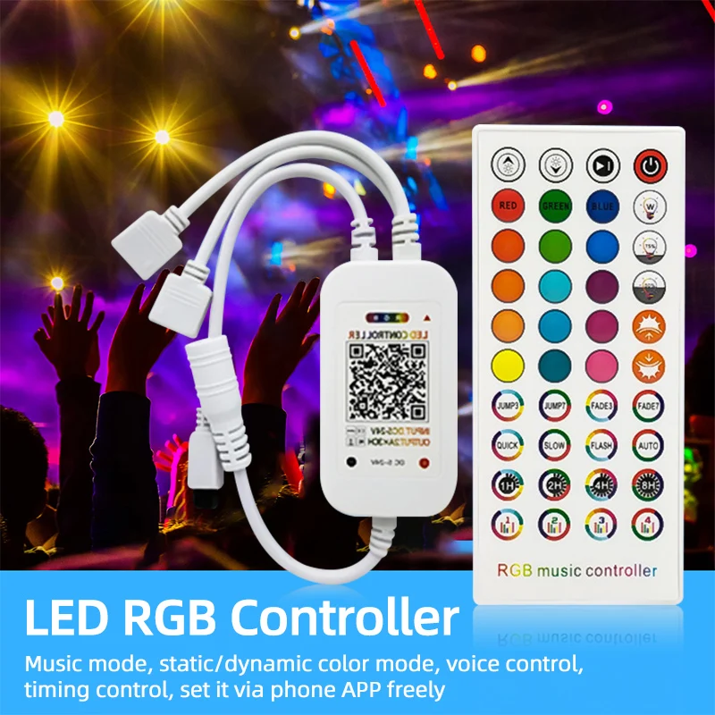 

Mini Music Bluetooth Controller LED RGB Controller with IR 40-Key Remote Controller Bluetooth 2.4G Touch for RGB LED Strip Light