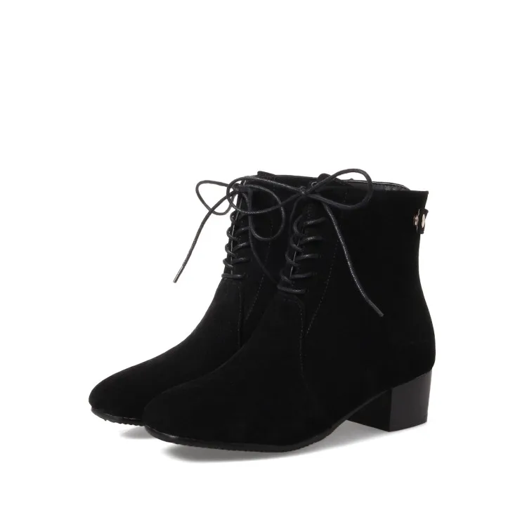 Большой размер женские полусапожки грубый каблук чистый цвет замшевые сапоги на