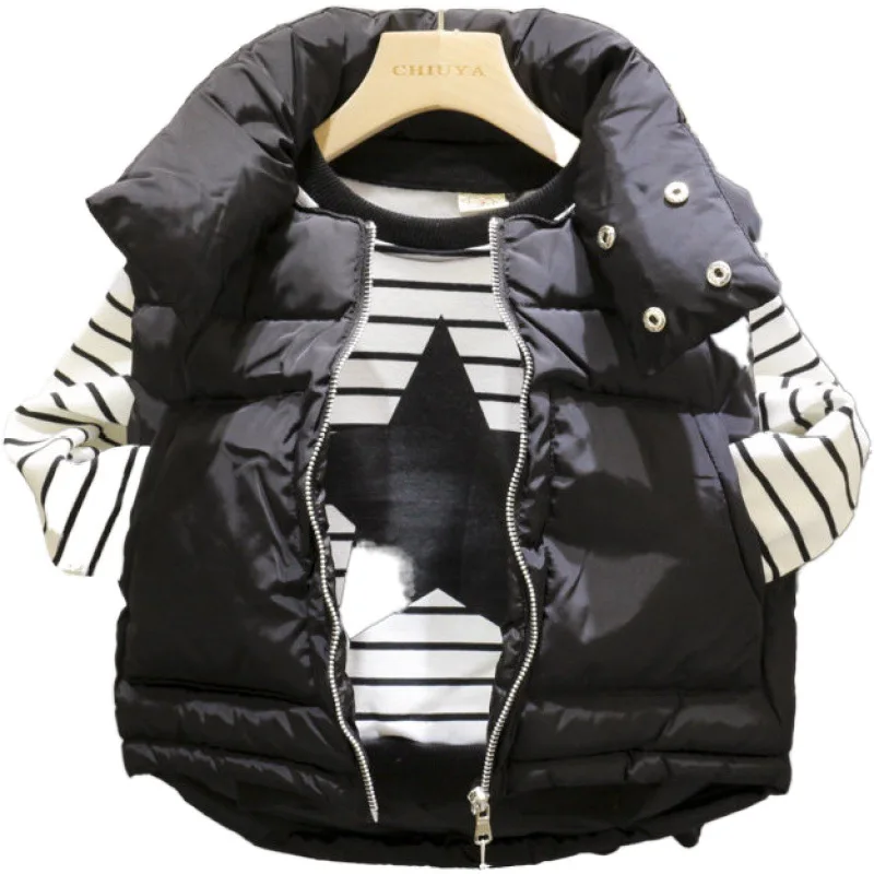 WLG/комплект зимней одежды для мальчиков из 3 предметов детские черные парки жилет