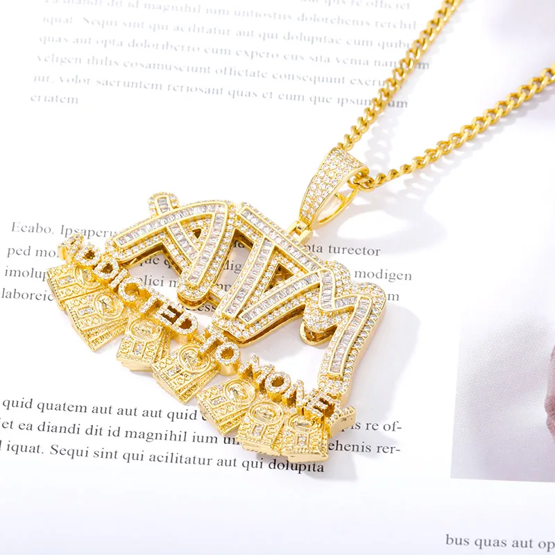 

Iced Out Letters ATM Addicted to Money Pendant Necklaces Gold Micro Paved Cubic AAA Zircon Men's Hip Hop Charm Jewelry Gifts