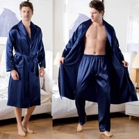 plus size 3xl satin men robe sleepwear long sleeve kimono gown silky soft bathrobe gown male loose nightwear causal home wear