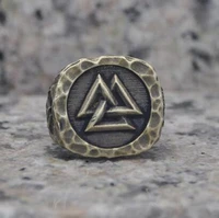 vintage viking triangle amulet metal ring nordic mens rock punk jewelry