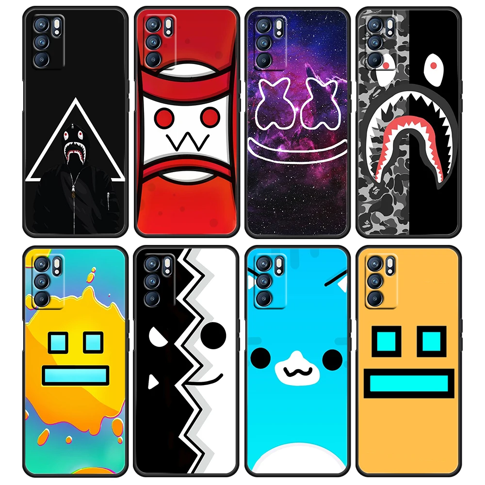 

Geometry Dash Cute Game For OPPO Reno 6 5 4 3 2 2Z 2F Z 4F 4SE 4Z 4G 5G Pro Plus Lite Silicone Black Phone Case Cover