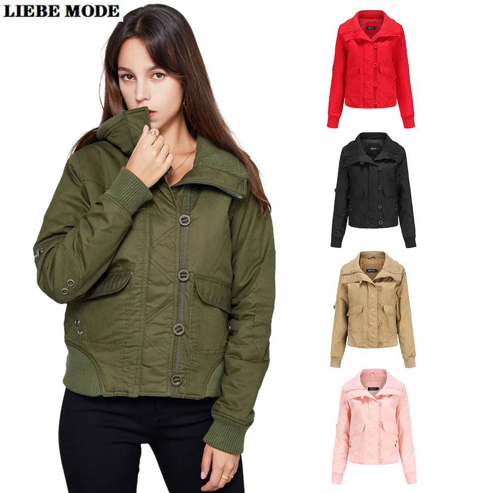 Woman Quilted Jackets for Women Wadded Jacket Coat 2020 Autumn Winter Parkas Thick Warm Outwear Red Pink Khaki Manteau Femme