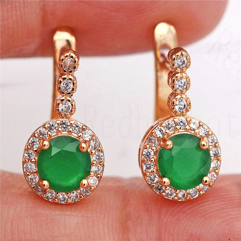 Модные Роскошные серьги кольца для женщин золотое покрытие красный зеленый